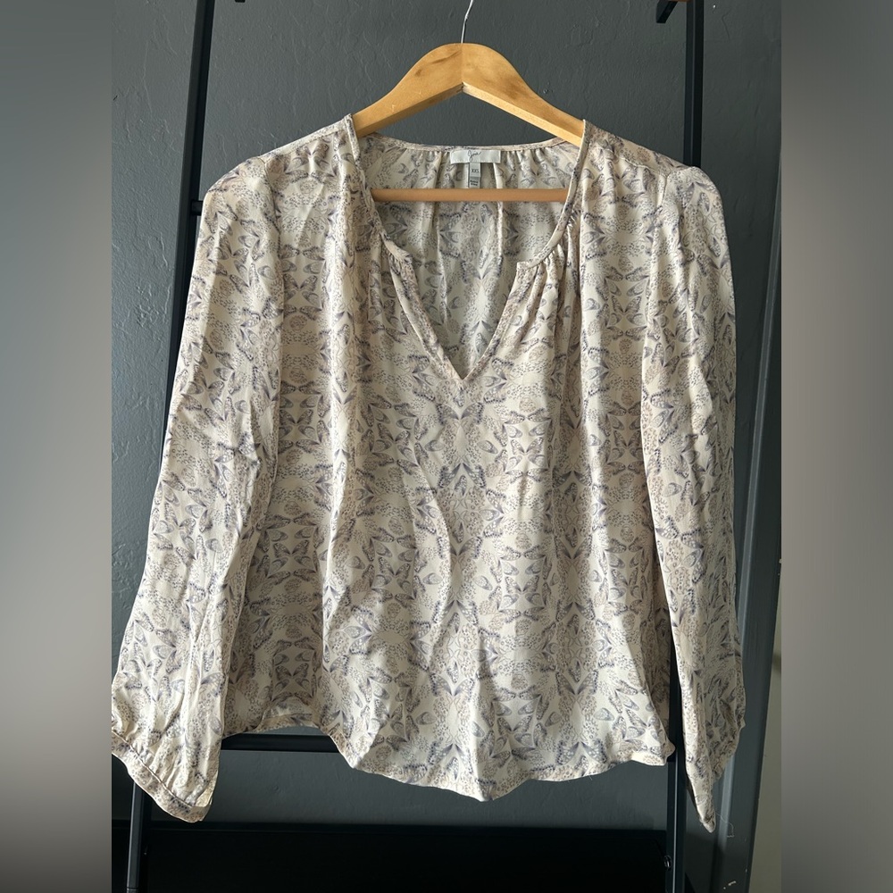 Joie 100% silk off white blouse with butterfly pattern